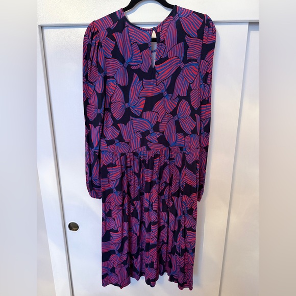 🎀 Boden Jersey Striped Bow Print US 14 Women’s dress w/ POCKETS - Picture 3 of 13
